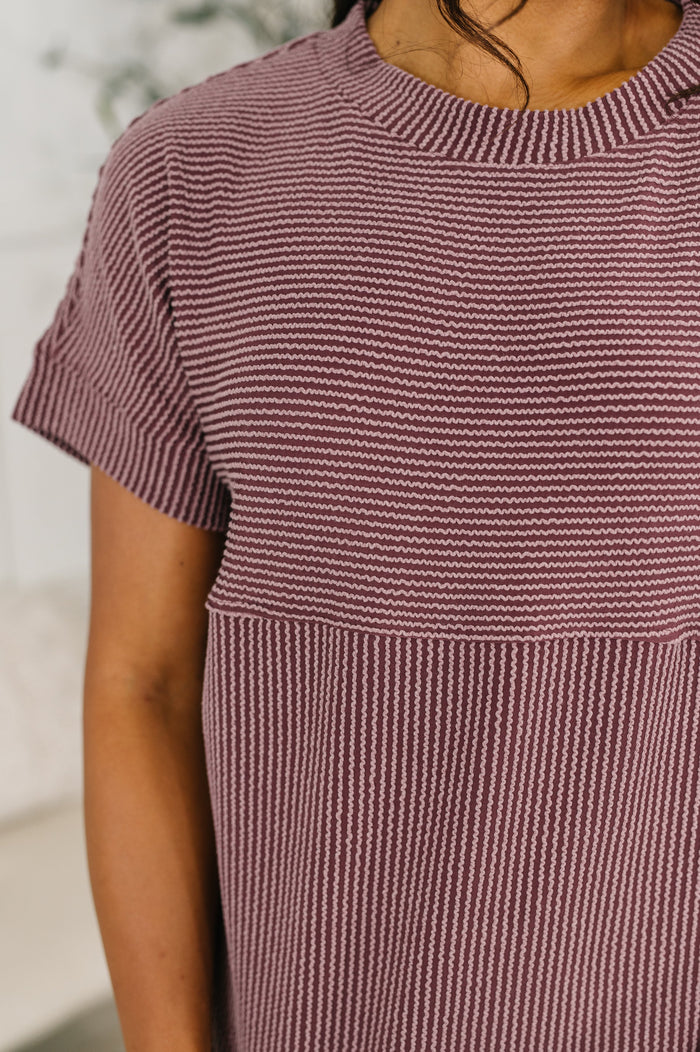Ave Shops cable ribbed knit tee, a casual blouse with textured pattern, featuring a relaxed fit and long sleeves.