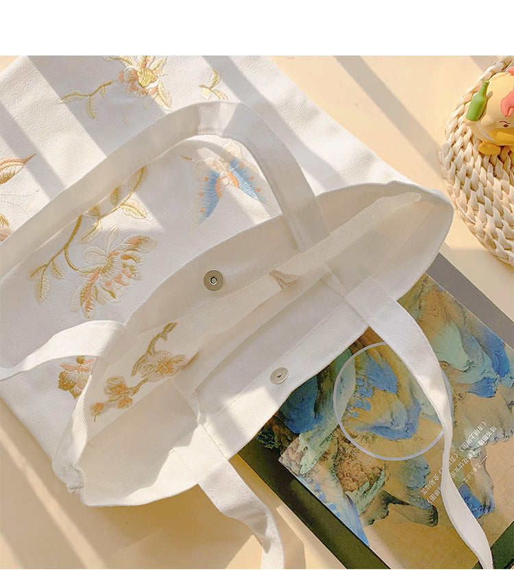 Peach Blossom Embroidery Tote Bag