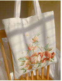Flower Basket Embroidery Tote Bag