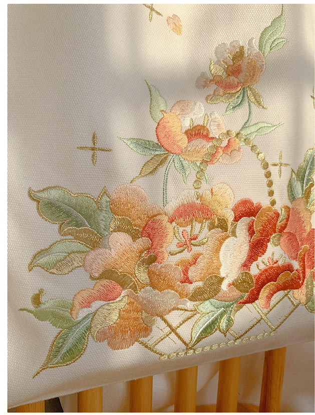 Flower Basket Embroidery Tote Bag