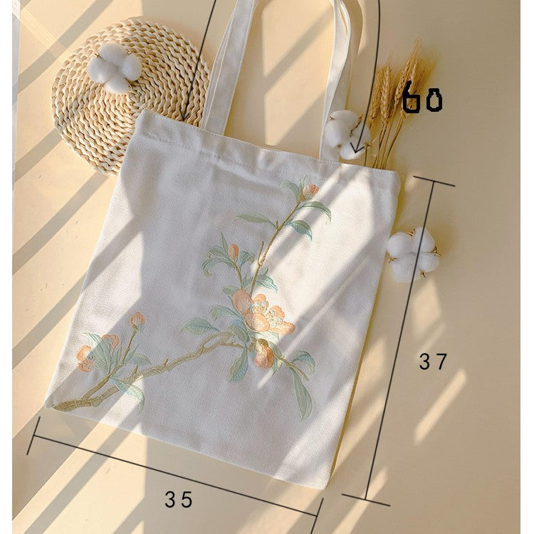 Peach Blossom Embroidery Tote Bag