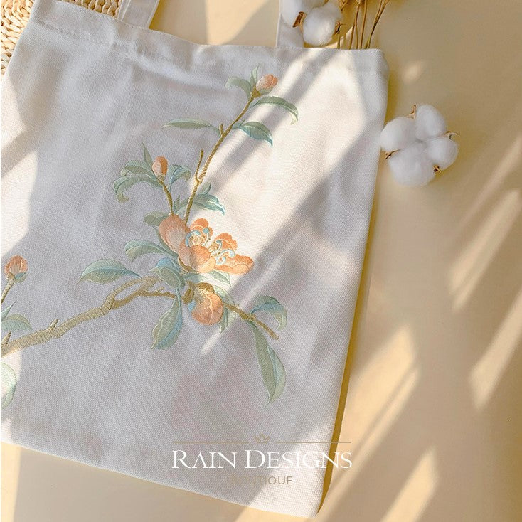 Peach Blossom Embroidery Tote Bag
