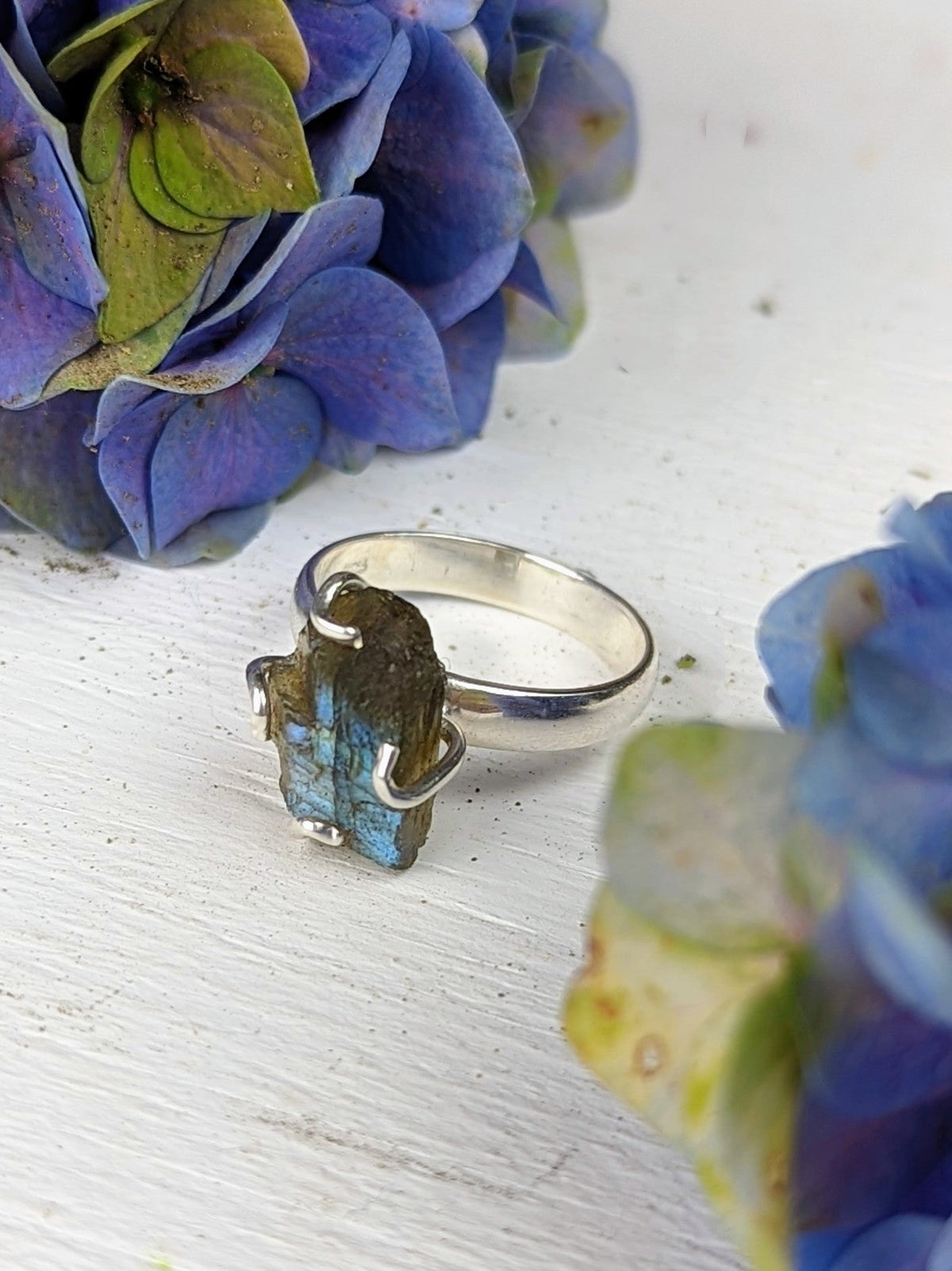 Raw Labradorite Prong Ring