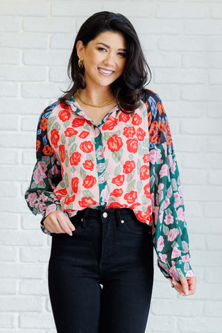 Presupposed Ideas Mixed Print Button Up Blouse