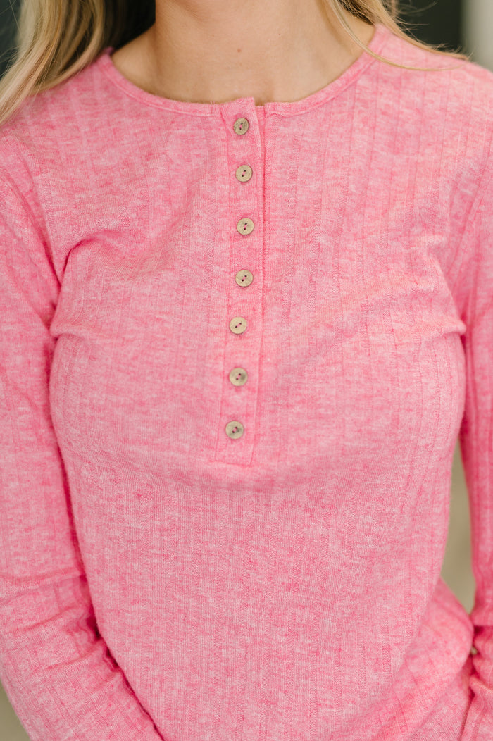 Fuchsia ribbed long sleeve blouse from Ave Shops, featuring fitted design and textured fabric.