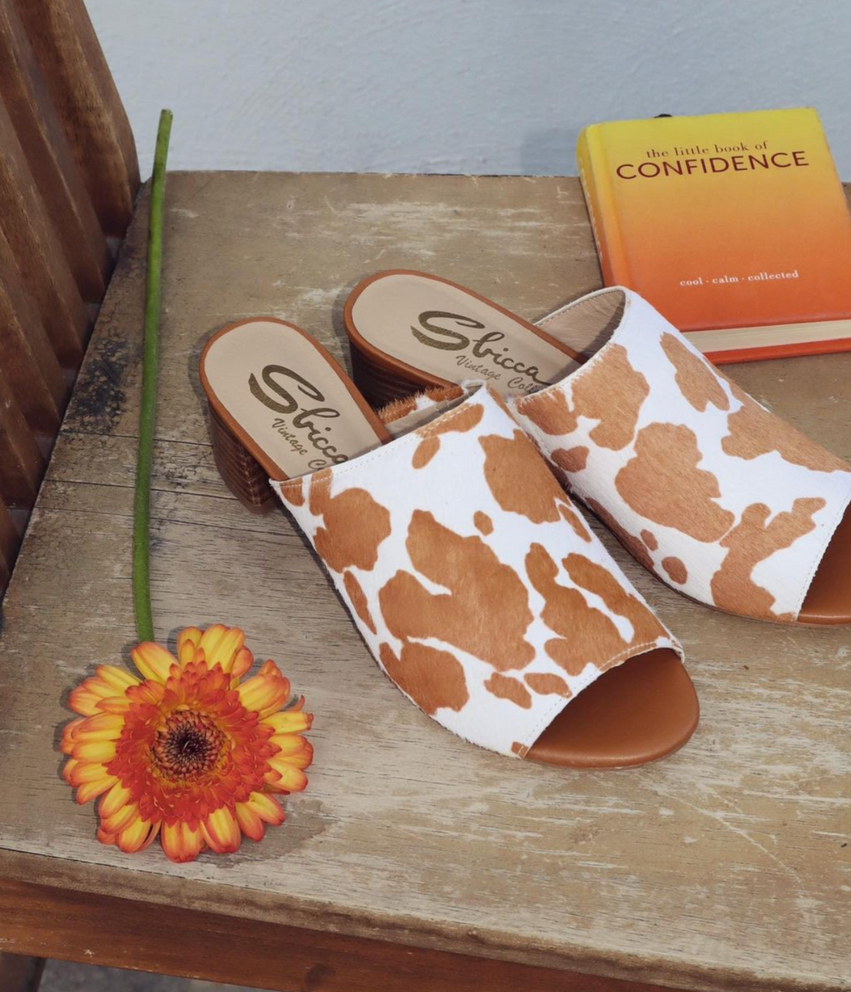 Richwood Peeptoe Tan and White Cowhide Slide