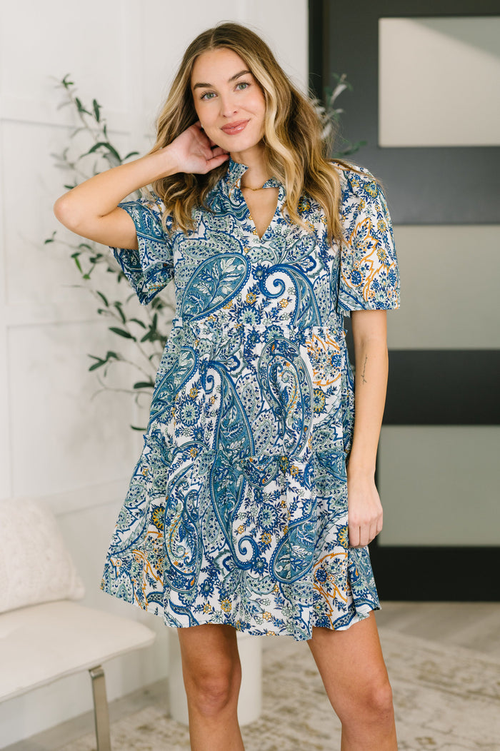 Boho V-neck dress by Ave Shops with waving pattern, featuring a relaxed fit and short sleeves, perfect for casual wear.