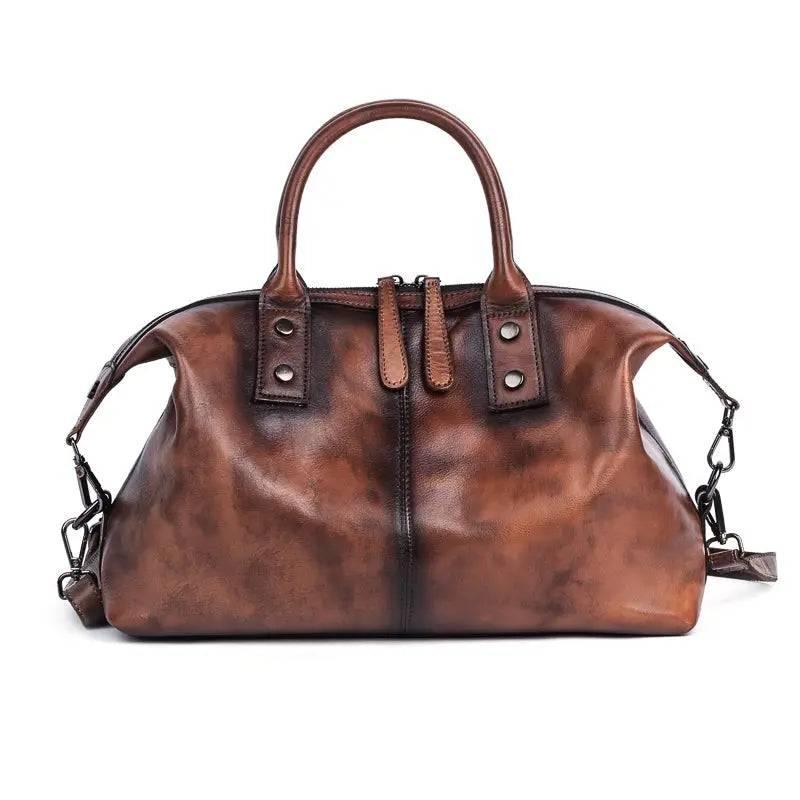 Rustic Luxury Vintage Calfskin Leather Duffle Bag