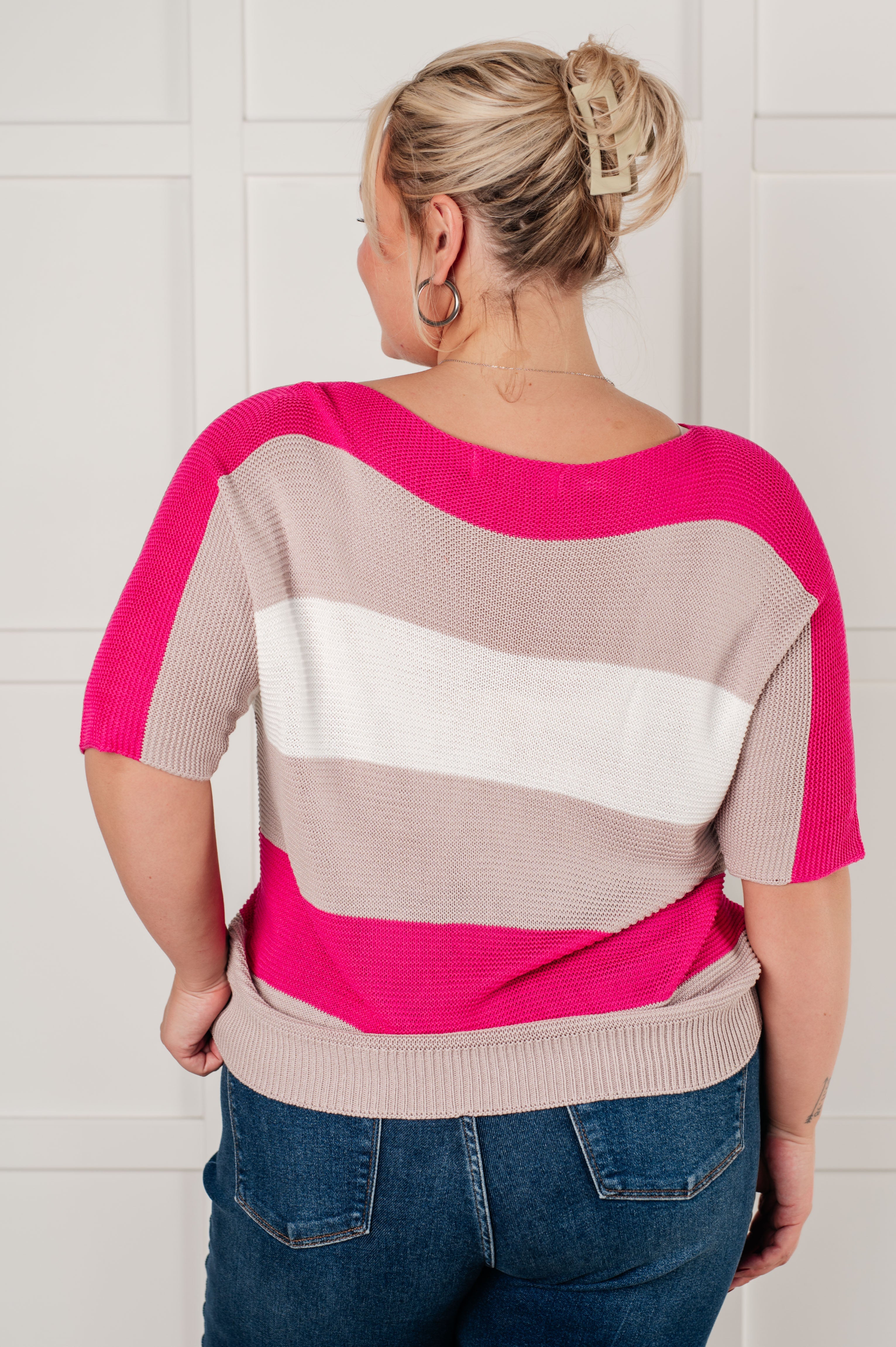 Rows Of Rose Short Sleeve Knit Top