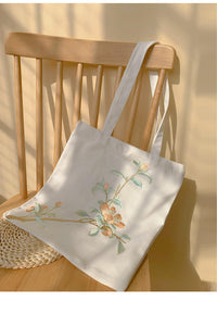 Peach Blossom Embroidery Tote Bag