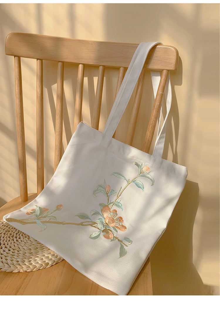 Peach Blossom Embroidery Tote Bag