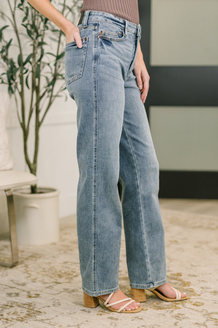 High waist TC slim straight jeans by Ave Shops, showcasing classic denim style and fit in a natural pose.