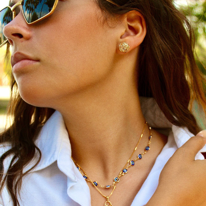 Wired Ball Gold Knot Stud Dainty Earrings