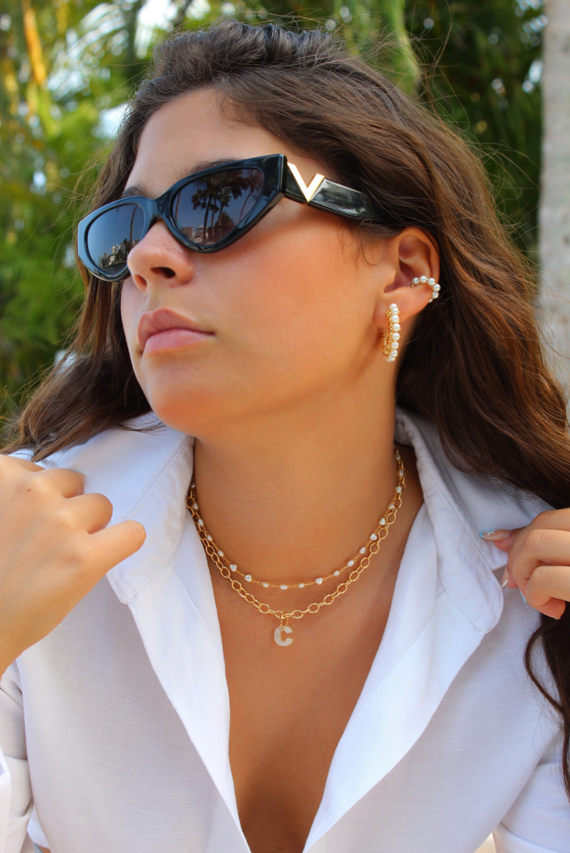 Mother of Pearl Initial Necklace Lightweight