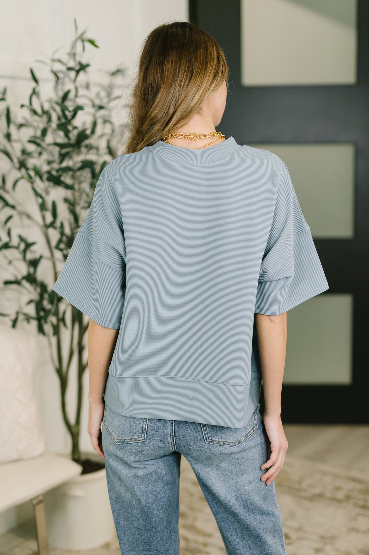 Sense of Clarity Boxy Top in Blue Grey