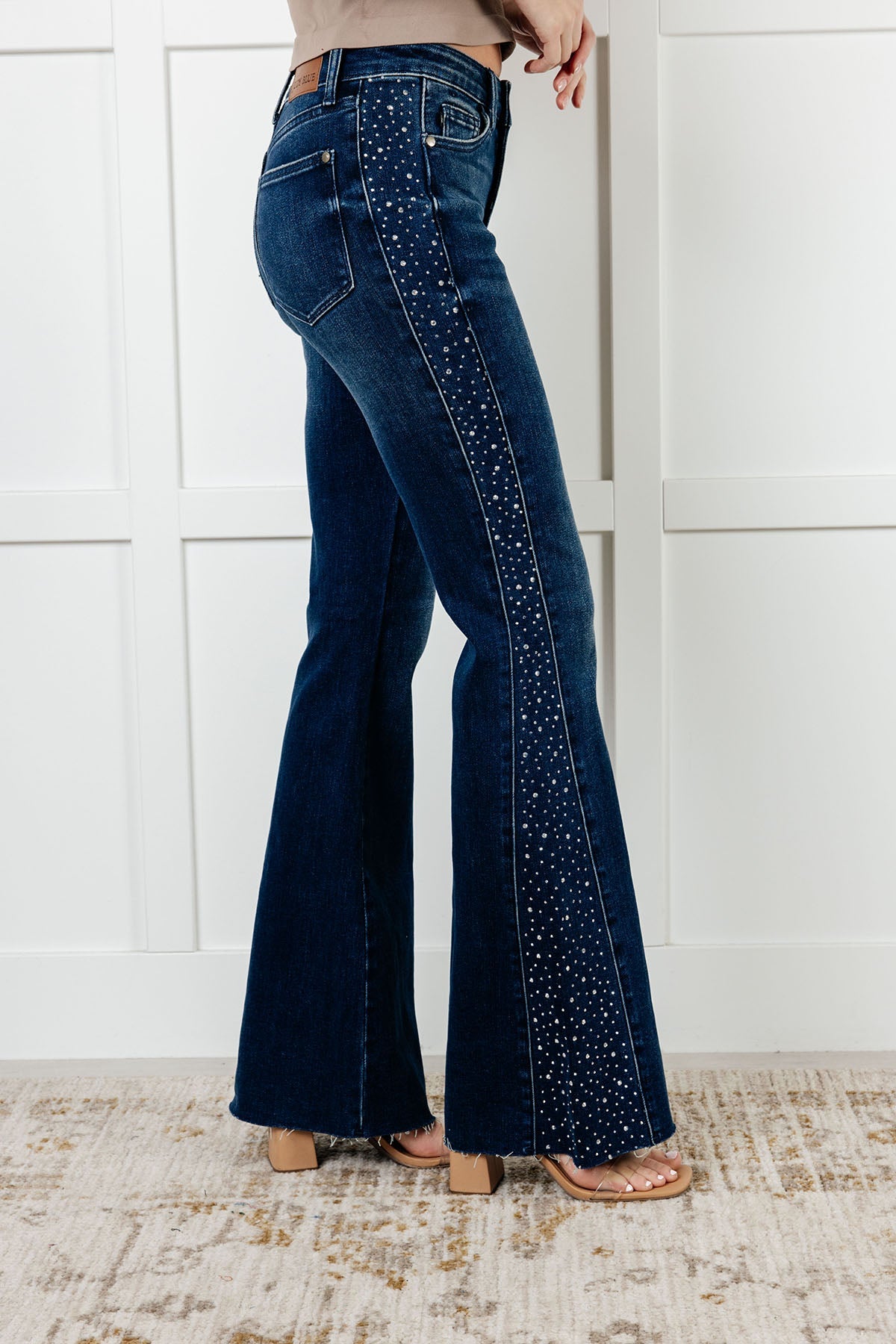 Shannon Mid Rise Rhinestone Detail Flare Jeans