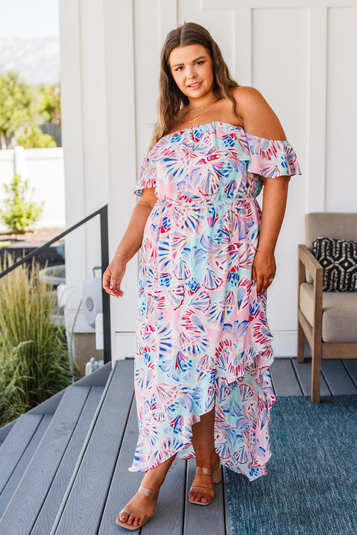 She Sells Sea Shells Maxi Dress by Ave Shops, featuring a flowing fabric with sea shell patterns and a stylish sleeveless design.