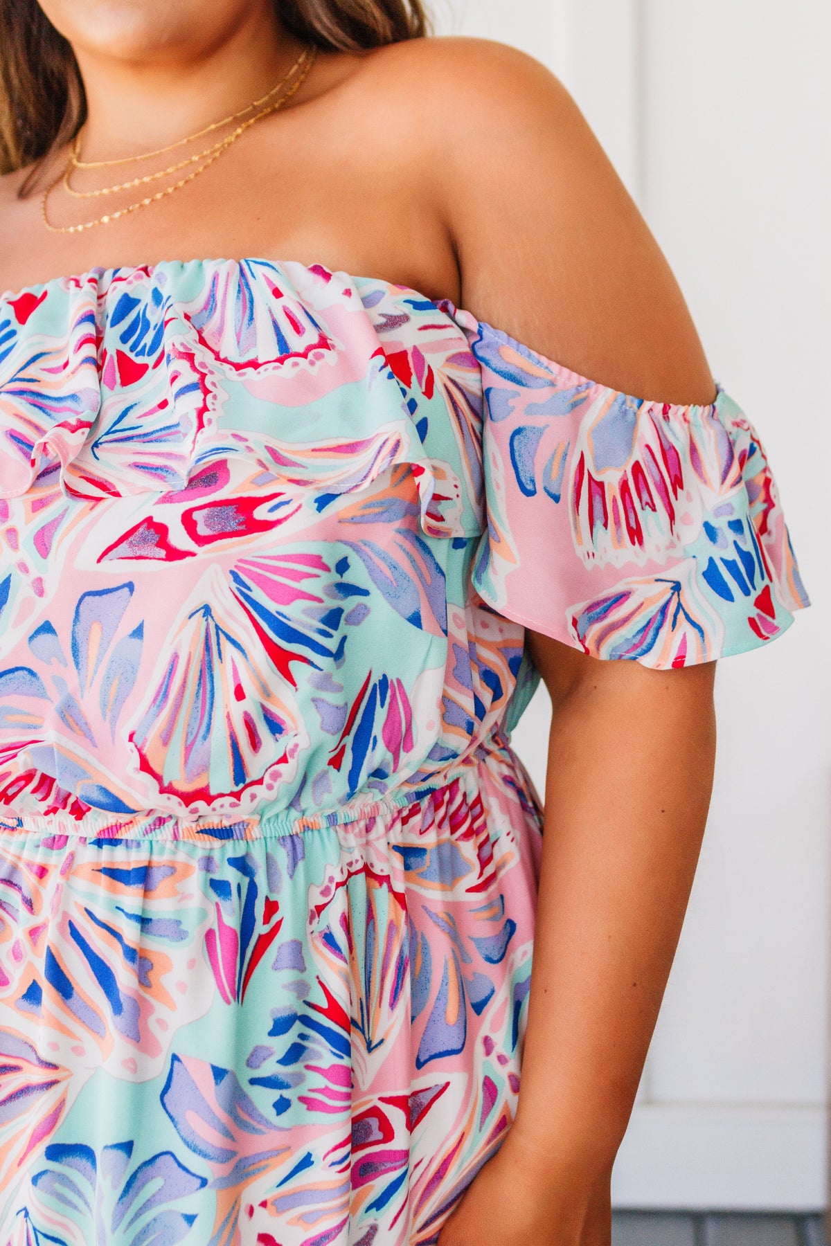 She Sells Sea Shells Maxi Dress by Ave Shops featuring a flowing design with shell-patterned fabric and adjustable straps.