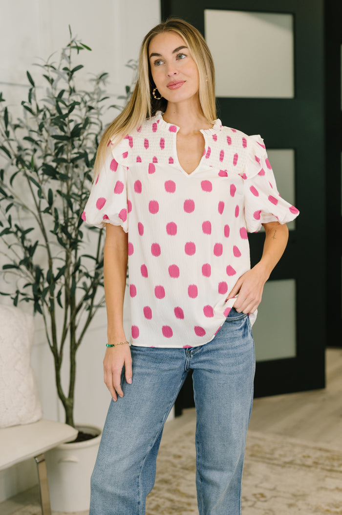 Shopping Spree Notched Neck Puff Sleeve Blouse - The GlamBox Jewels Boutique