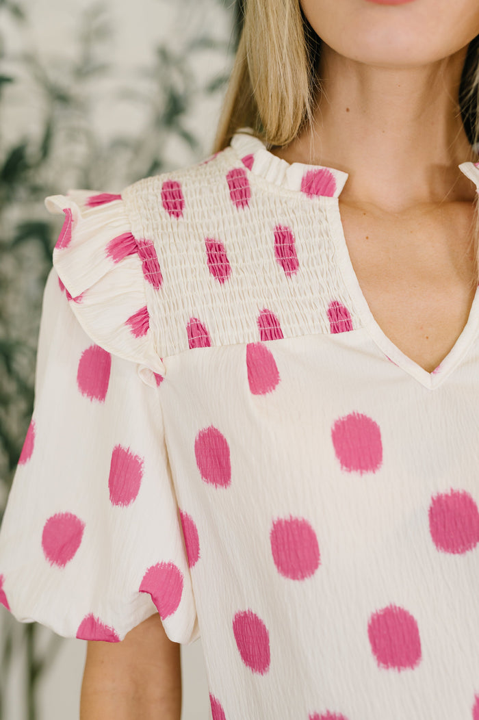 Shopping Spree Notched Neck Puff Sleeve Blouse - The GlamBox Jewels Boutique