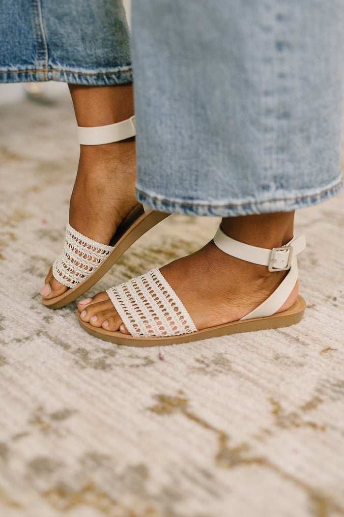 Ave Shops Sibley Sandal in Bone showing open-toe design with ankle strap and cushioned sole, perfect for casual summer wear.