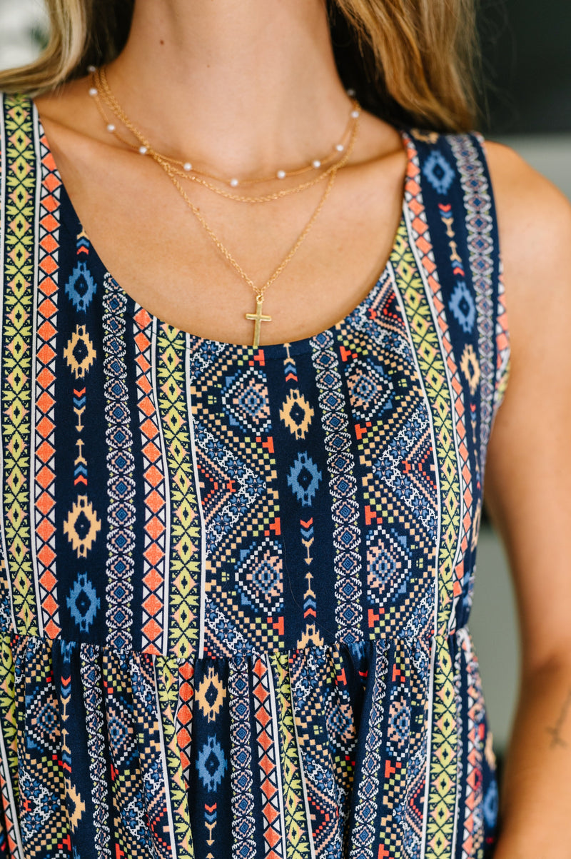 Sierra Spirit Gathered Tiered Dress in Navy