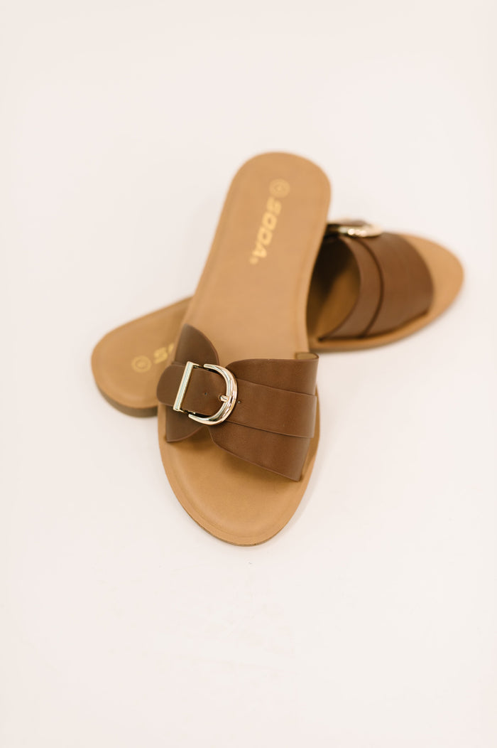 Dark brown Siran tank slip-on sandals by Ave Shops with cushioned insoles and open toe design, perfect for casual summer wear.