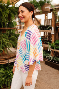 Light blue Stamped By Love top blouse from Ave Shops, featuring embroidered details and a relaxed fit.