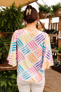 White Stamped By Love blouse from Ave Shops featuring a stylish stamped design and relaxed fit, perfect for casual or office wear.