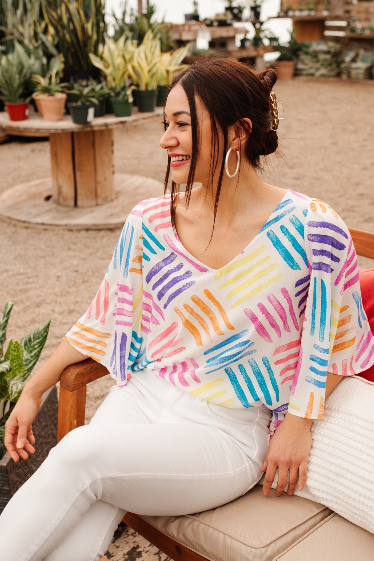 Black stamped design blouse from Ave Shops' Stamped By Love Top collection, featuring lightweight fabric and casual fit.