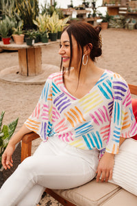 Black stamped design blouse from Ave Shops' Stamped By Love Top collection, featuring lightweight fabric and casual fit.