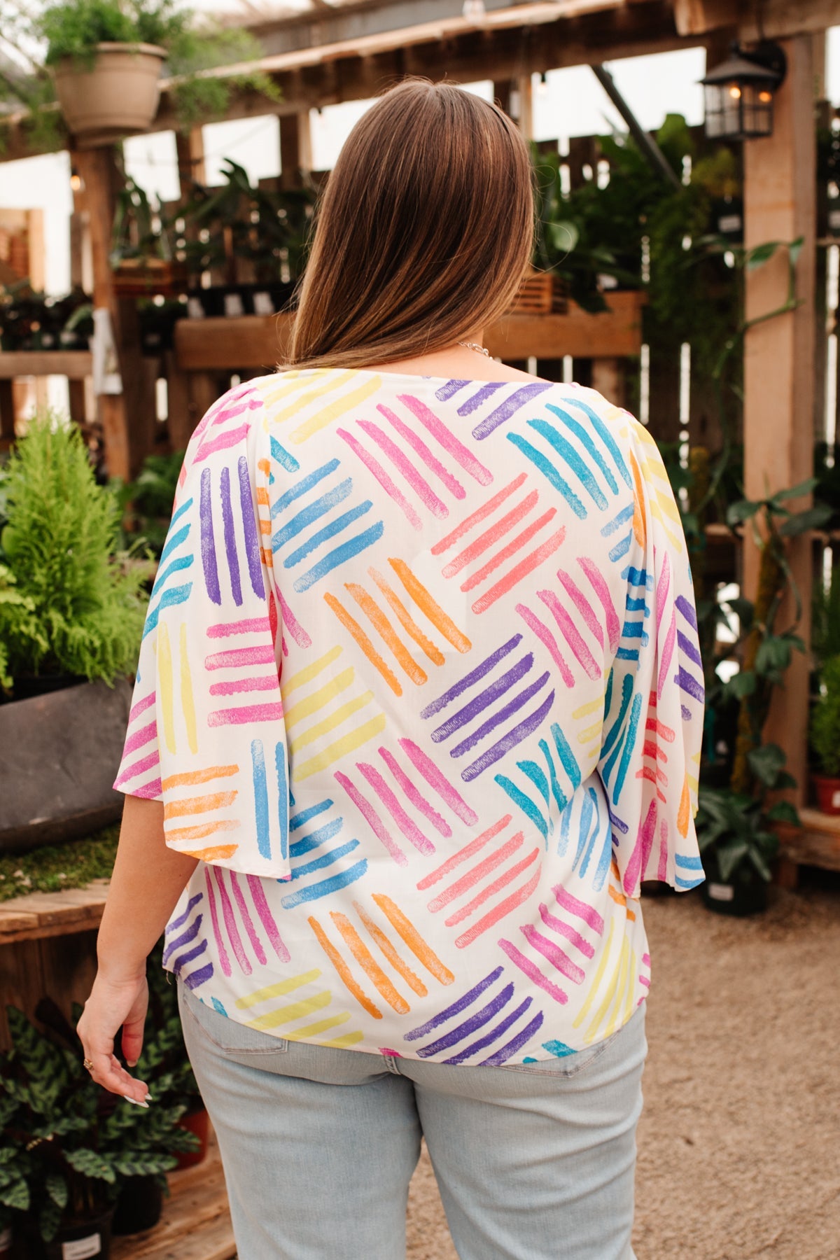 Light blue stamped design blouse from Ave Shops' Stamped By Love Top collection, featuring a stylish, casual shirt for women.