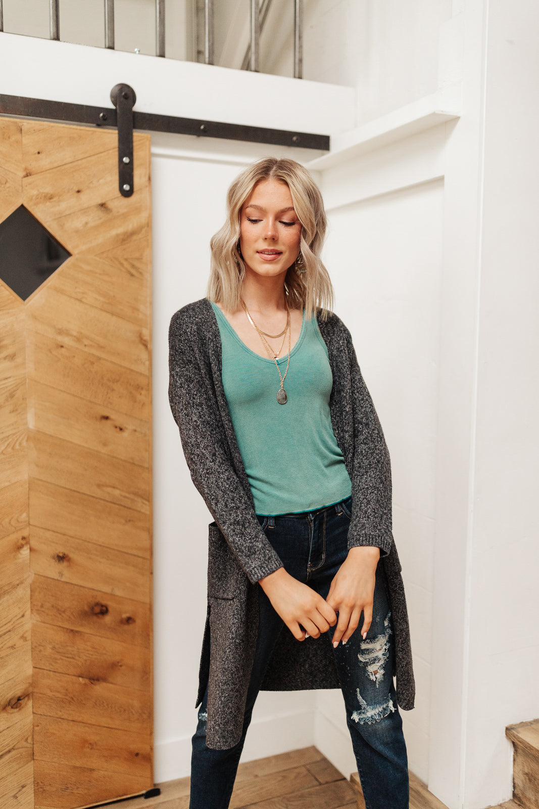 Aqua Stay Easy tank top from Ave Shops, casual blouse with sleeveless design, lightweight fabric, and relaxed fit.