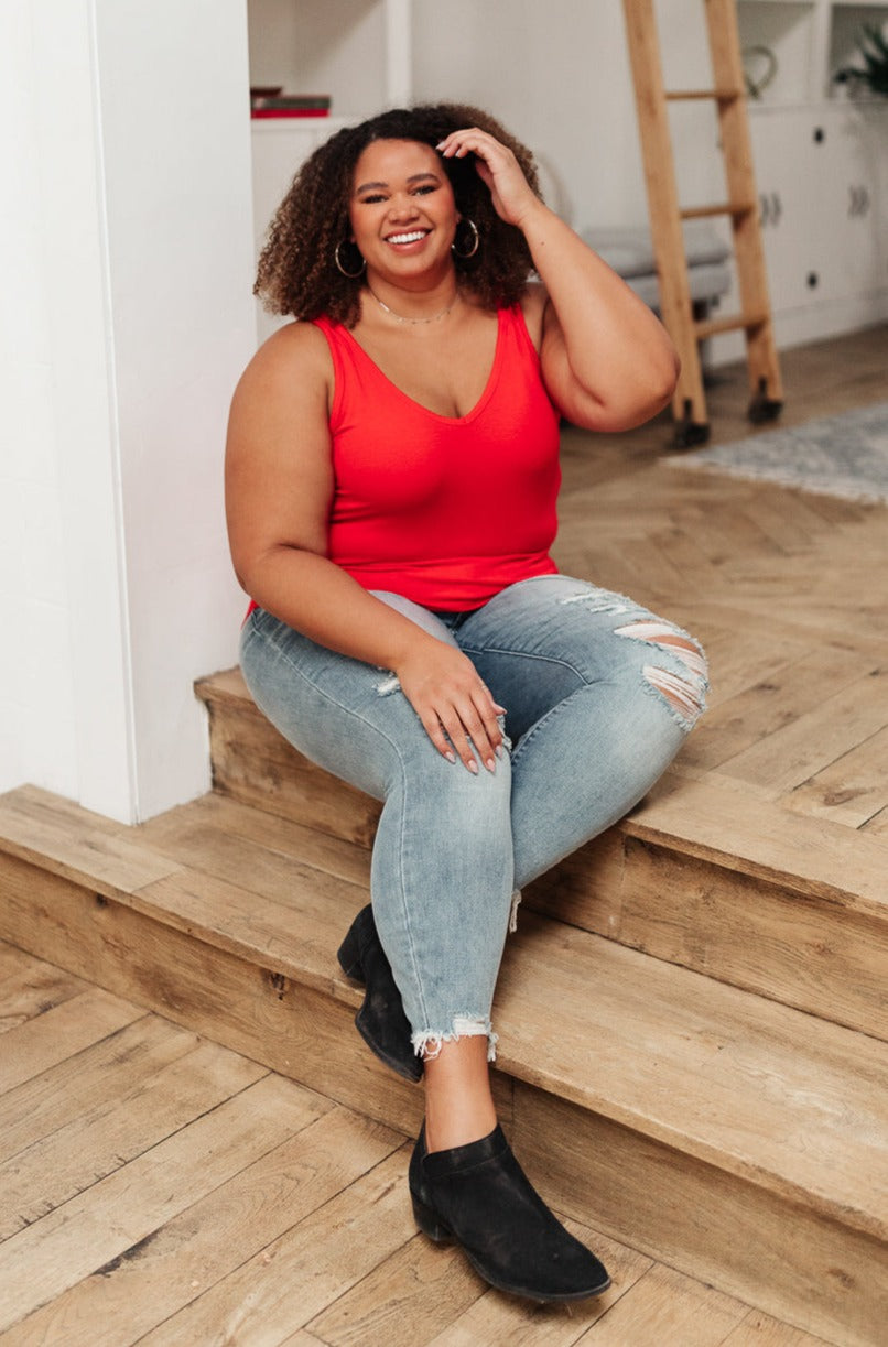Red Stay Easy Tank blouse from Ave Shops featuring a sleeveless design and relaxed fit, perfect for casual or summer wear.