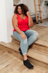 Cherry red Stay Easy tank top by Ave Shops, casual sleeveless blouse with a relaxed fit and simple design.