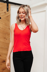 Red Stay Easy Tank blouse in cherry color from Ave Shops, lightweight sleeveless top with a relaxed fit.