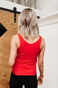 Cherry red Stay Easy Tank top by Ave Shops, casual sleeveless blouse with a relaxed fit, displayed on a hanger.