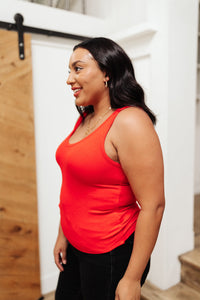 Cherry red Stay Easy Tank top by Ave Shops, casual sleeveless blouse with a relaxed fit, displayed on a hanger.