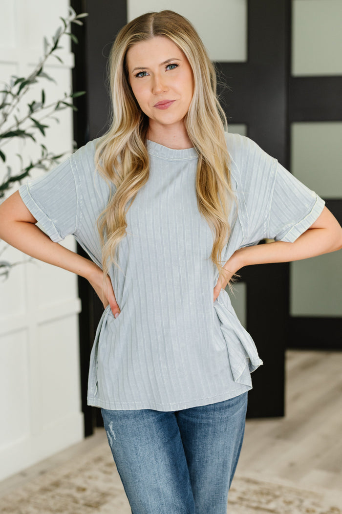 Light grey Ave Shops Sunday's Bestie mineral wash blouse with a relaxed fit and soft fabric, perfect for casual wear.
