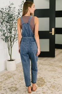 Too Cute to Compute Waist Tie Overalls in Dark Blue - The GlamBox Jewels Boutique
