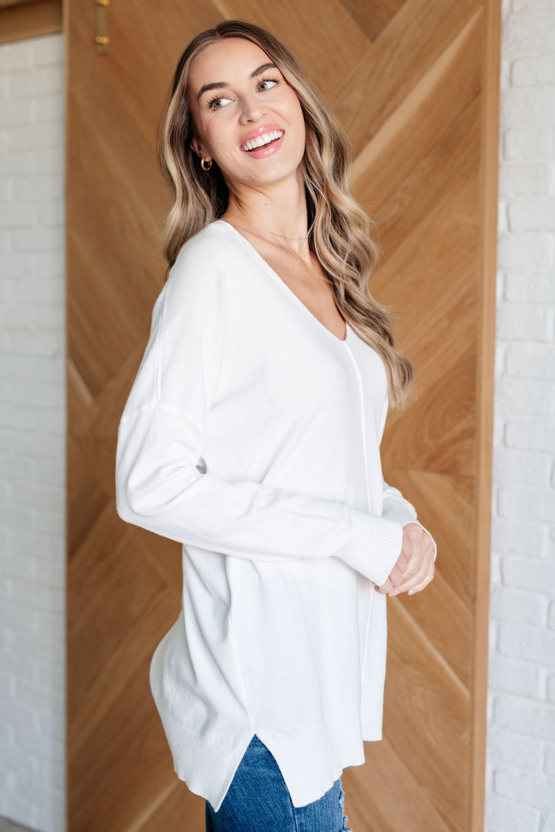 V-Neck Front Seam Sweater in Ivory