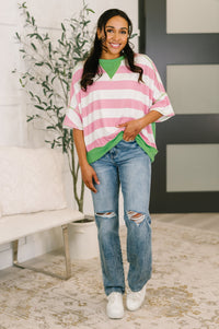 Light blue relaxed blouse with contrast trim from Ave Shops, featuring a casual fit and stylish design.