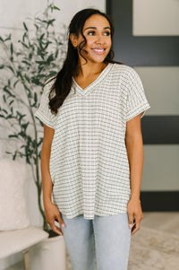 Light beige You Just Get It V-Neck Top by Ave Shops, casual blouse with short sleeves and relaxed fit.