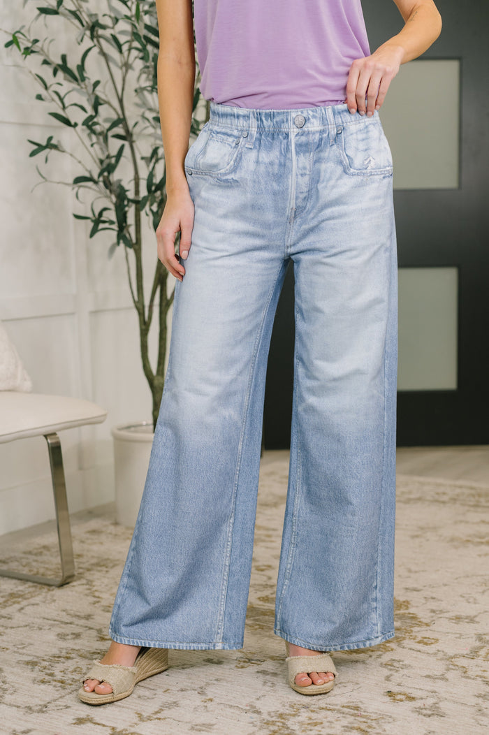 Light wash Zenim printed wide leg jeans by Ave Shops, featuring a relaxed fit and stylish design visible in the image.