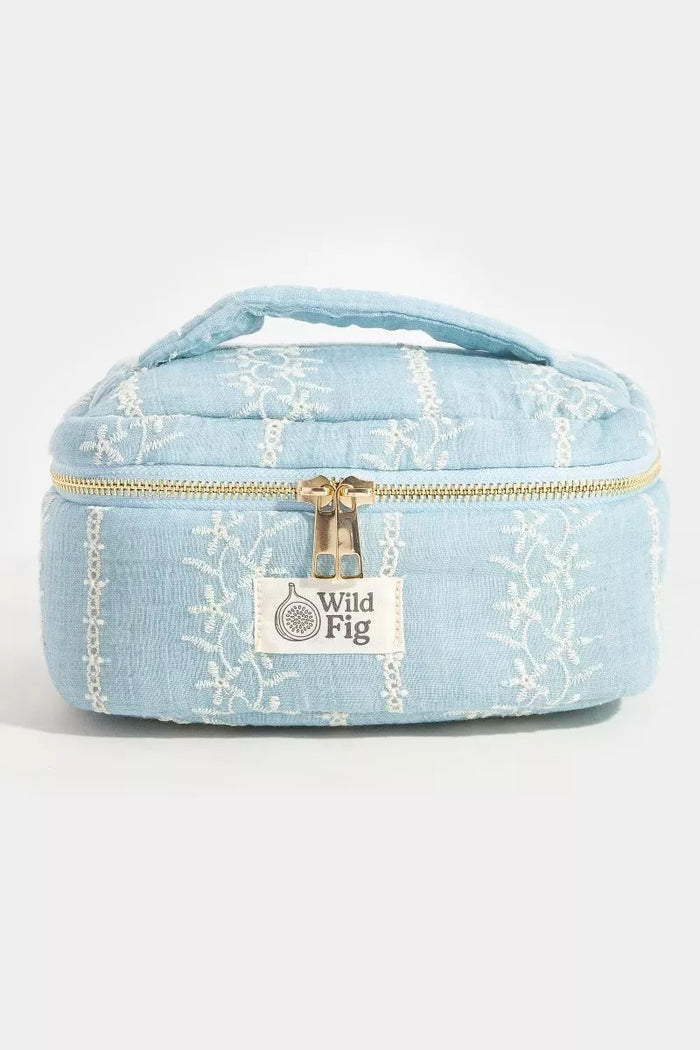 Trendsi Fame Flower Vine Pattern Cosmetic Bag with floral design and zipper closure, ideal for makeup and beauty essentials.