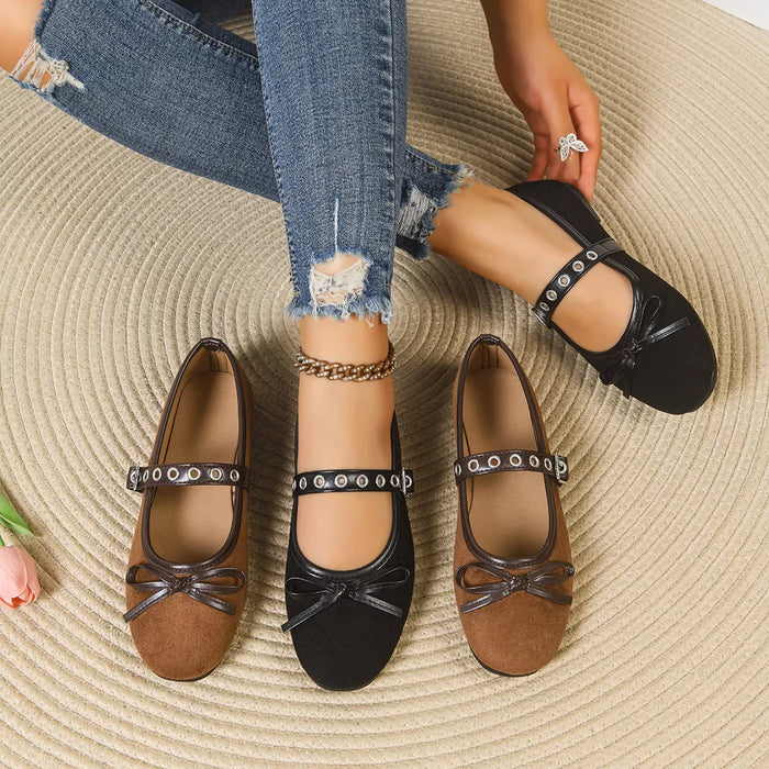 Round toe bow slip-on shoes by Trendsi featuring a classic design and comfortable fit, perfect for casual or dressy occasions.