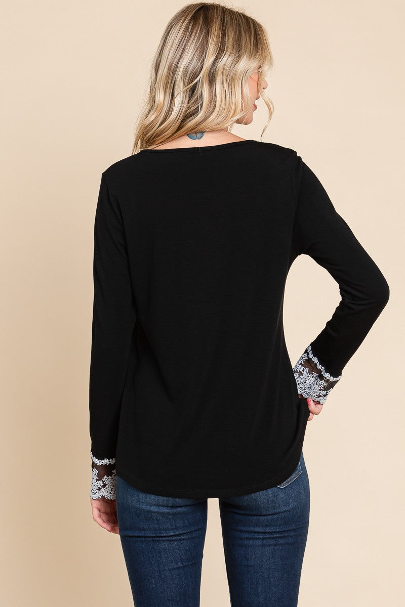 Super Lady Lace Detail Round Neck T-Shirt