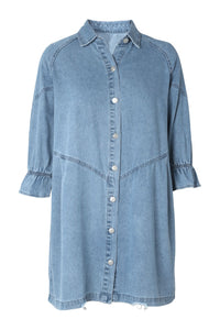 Light Blue Casual Buttoned Ruffle Denim Short Dress