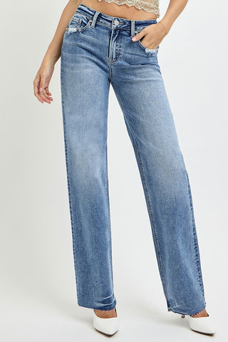 High Rise Straight Leg Jeans with Pockets