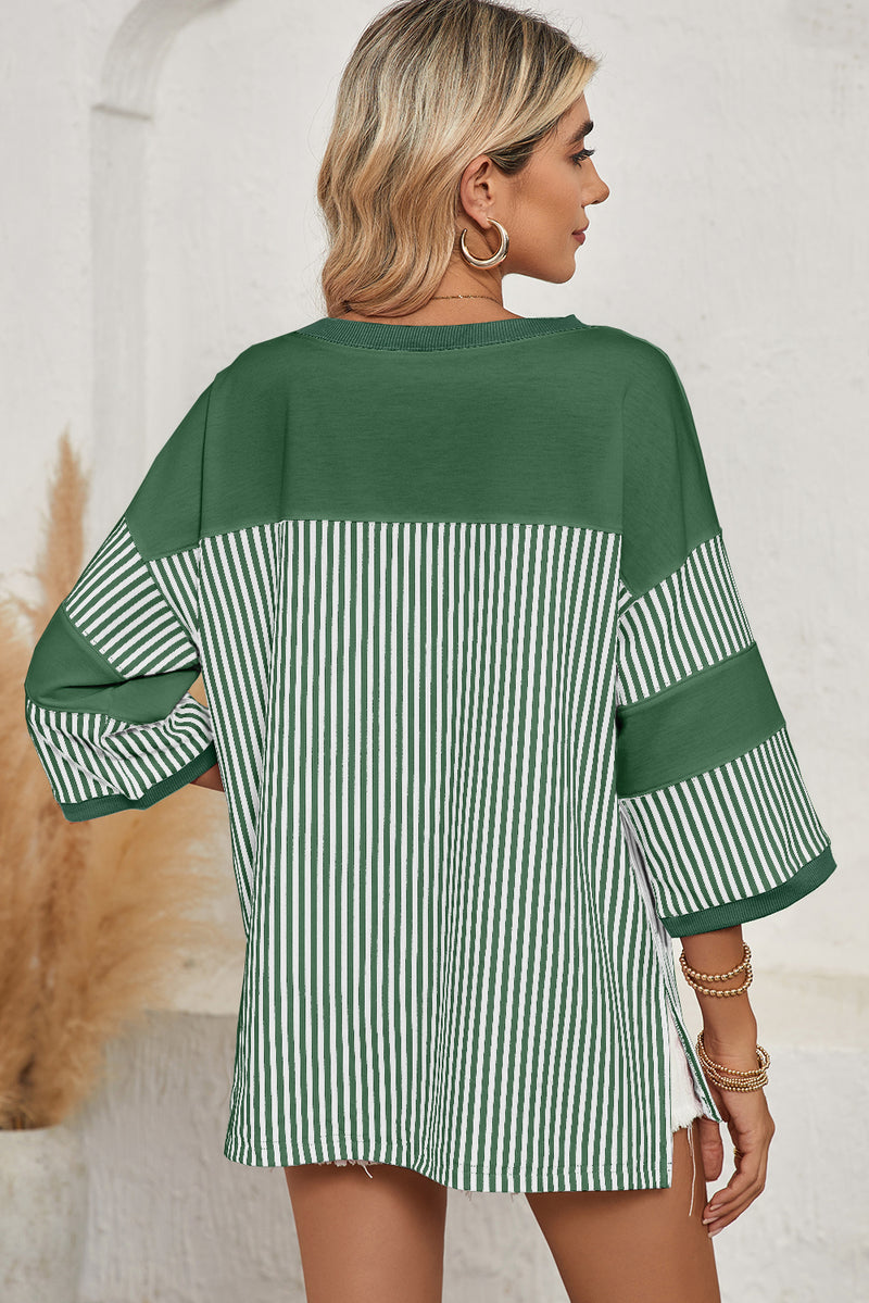 Black & White Striped Patchwork Oversized Tee